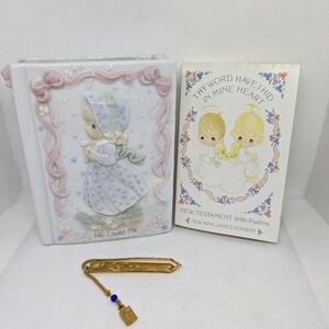 Precious Moments First Communion Porcelain Bible Case Box Bookmark 1992 Vintage